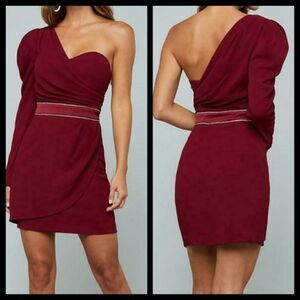 Bebe Burgundy One Shoulder Mini Dress Size 10 NWT